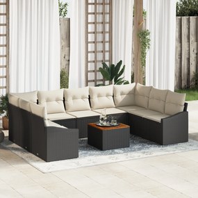 Conjunto de Sofá de Jardim de 10 Peças com Almofadas Preto Rattan Acác