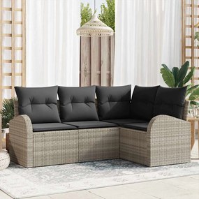 vidaXL Conjunto de Sofá de 4 Peças com Almofadas Cinza Claro Vime Sintético