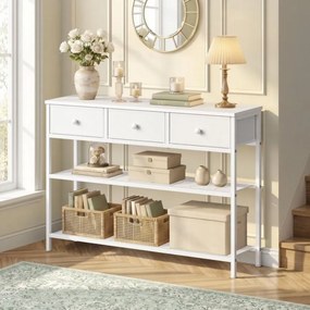Mesa consola 98,8 x 30 x 78,7 cm, 3 gavetas tecido branca