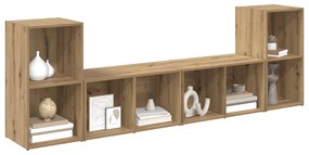 Conjunto de móvel de TV com prateleira 4 pcs Carvalho Artesanal