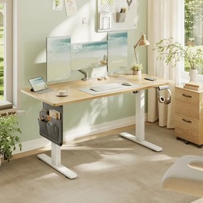 Secretária elétrica com altura ajustável 60 x 140 x (72-120) cm Branco e Bege