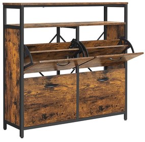 Sapateira c/ 4 portas basculantes (98,3 x 30 x 95 cm), castanho vintage/preto, p/ 12-20 pares