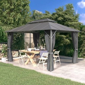 vidaXL Gazebo com paredes laterais e telhado duplo 3x4 m cor antracite
