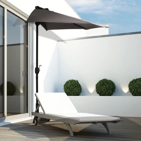 Chapéu de Sol de Jardim com Manivela e Forma Semicircular para Exterior Terraço Pátio Piscina 269x138x236cm Cinza Escuro