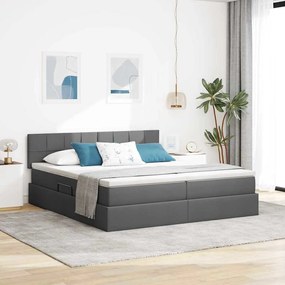 vidaXL Cama com Armazenamento com colchão Cinza Escuro 200 x 200 cm