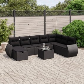 vidaXL 9 pcs conjunto de sofás p/ jardim c/ almofadões vime PE preto