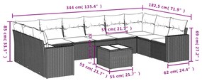 11 pcs conjunto sofás de jardim c/ almofadões vime PE bege