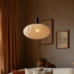 Candeeiro suspenso Japandi preto com abajur de tecido castanho - Bida