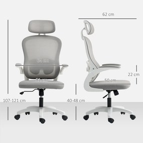Cadeira de escritório ergonómica em malha com braços rebatíveis, altura ajustável, 64 x 62 x 115 cm, cinzenta