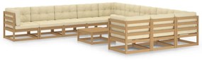 vidaXL 12 pcs conj. lounge jardim almofadões pinho maciço castanho mel