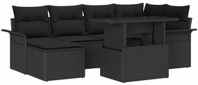 Conjunto de Sofá de Jardim vidaXL 7 Peças com Almofadas Preto Vime Poliéster