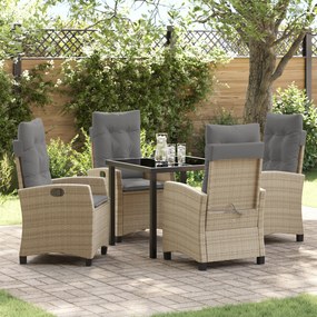 vidaXL Conjunto de Jantar para Jardim de 5 Peças com Almofadas em Rattan Bege
