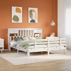 Cama com estante sem colchão 180x200 cm pinho maciço branco