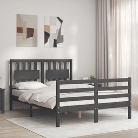 Estrutura de cama de casal c/ cabeceira madeira maciça cinzento