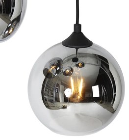 Candeeiro suspenso art déco preto com vidro fumê 4 luzes - Wallace Art Deco