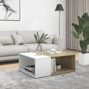 806908 vidaXL Mesa de centro 90x67x33 cm contraplacado branco/carvalho sonoma