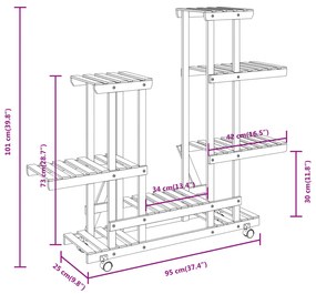 Suporte de plantas com rodas 95x25x101 cm abeto maciço