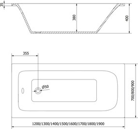 Mexen Vega banheira retangular 140 x 70 cm, branca - 55011407000