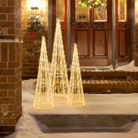 Conjunto de 3 árvores de Natal pré-iluminadas em forma de cone com correntes de estrelas 62/72/81cm