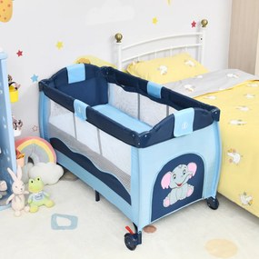 Parque Bebés 3 em 1 Berço cama de brincar para crianças com mudança de berço Colchão de actividades portátil e dobrável 125 x 66 x 84 cm Azul