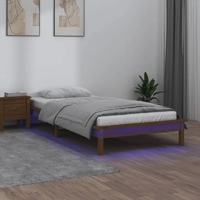 Estrutura de cama c/ luzes LED 90x200 cm madeira castanho mel