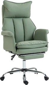 Cadeira de Escritório com Apoio para os Pés Encosto Reclinável Estofada em Couro Sintético 69x65x108-116 cm Verde