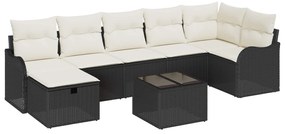 vidaXL Conjunto de Sofás com almofada 8 pcs Preto e Creme vime PE
