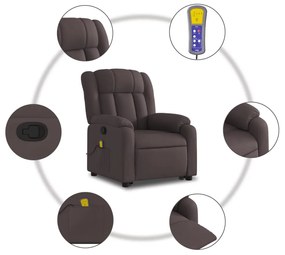 Poltrona massagens reclinável elevatória tecido castanho-escuro