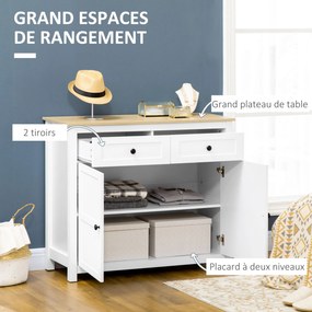 Cómoda com 2 portas e prateleira ajustável em altura, 2 gavetas, 100 x 40 x 85 cm, branca e com acabamento em imitação de madeira