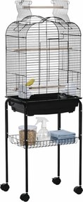 PawHut Gaiola para Passáros com Suporte Gaiola com 4 Rodas Teto com Abertura 2 Comedouros 3 Poleiros Bandeja Removível 46x36x130cm | Aosom Portugal