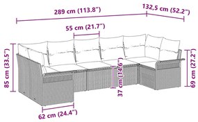 Conjunto de Sofá de Jardim com 7 peças e almofadas de rattan sintético