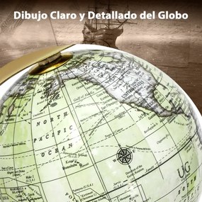 Globo geográfico mundial de 18 cm com suporte de metal em formato de triângulo decorativo antigo e giratório S