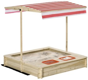 Outsunny Caixa de Areia Infantil de Madeira Caixa de Areia de Jardim para Crianças Min.3 Anos 118x118x118 cm Natural e Vermelh | Aosom Portugal
