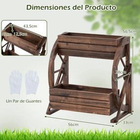 Floreira de Jardim em Forma de Carrinho, 56 x 33 x 56,5 cm, Elevada de 2 Níveis, Castanho