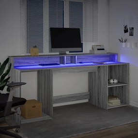 Secretária luzes LED 200x55x91cm deriv. madeira cinzento sonoma