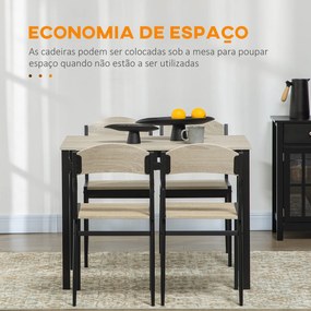 Conjunto de Mesa e Cadeiras de Refeição Mesa de Cozinha Retangular com 4 Cadeiras Estilo Moderno Carvalho e Preto