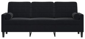 Sofá 3 lugares c/ almofadas decorativas 180 cm veludo preto