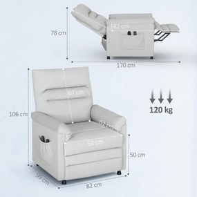 Poltrona relaxante elétrica com massagem e aquecimento, poltrona reclinável, apoio para os pés, motor silencioso, 82 x 99 x 106 cm, cinzento