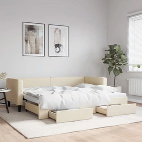 vidaXL Sofá-cama com gavetão e gavetas 80x200 cm tecido cor creme