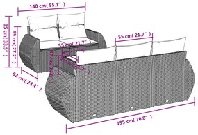 6 pcs conj. sofás jardim com almofadões vime PE cinzento-claro