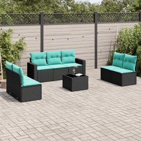 vidaXL 8 pcs conjunto de sofás p/ jardim c/ almofadões vime PE preto