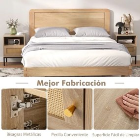 Conjunto de 2 mesas de cabeceira em rattan com porta e prateleira para quarto ou sala de estar 40 x 40 x 57 cm Natural