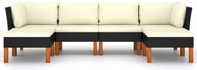 6 pcs conjunto lounge de jardim c/ almofadões vime PE preto