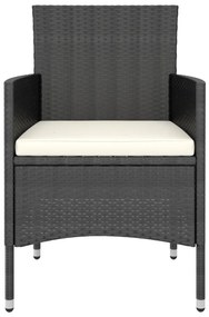 5 pcs conjunto de jantar p/ jardim vime PE/acácia maciça preto