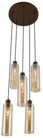 Candeeiro suspenso Hotel Chic bronze escuro com vidro âmbar 5 luzes - Stavelot Chique de hotel