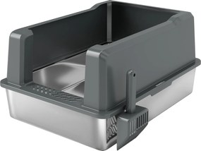 PawHut Caixa de Areia para Gato em Aço Inoxidável 85L grande capacidade casa de banho semi-fechada, 71 x 50,8 x 35,5 cm cinza | Aosom Portugal