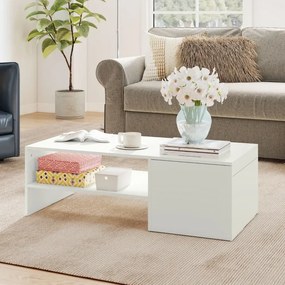 Mesa de Centro com Superfície 110x52x36 cm Deslizante Moderna com Compartimento Oculto Prateleira Aberta Branco
