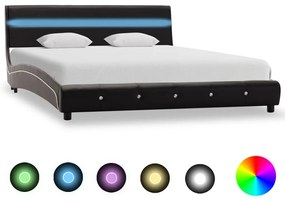 vidaXL Estrutura de cama com LED 140x200 cm couro artificial preto