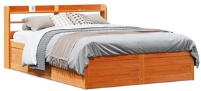 Estrutura cama c/ cabeceira 140x200cm pinho maciço castanho-mel
