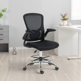 Cadeira de escritório ergonómica, cadeira de desenho, apoio lombar 4D, braços rebatíveis, 60 x 60 x 108-132 cm, preta